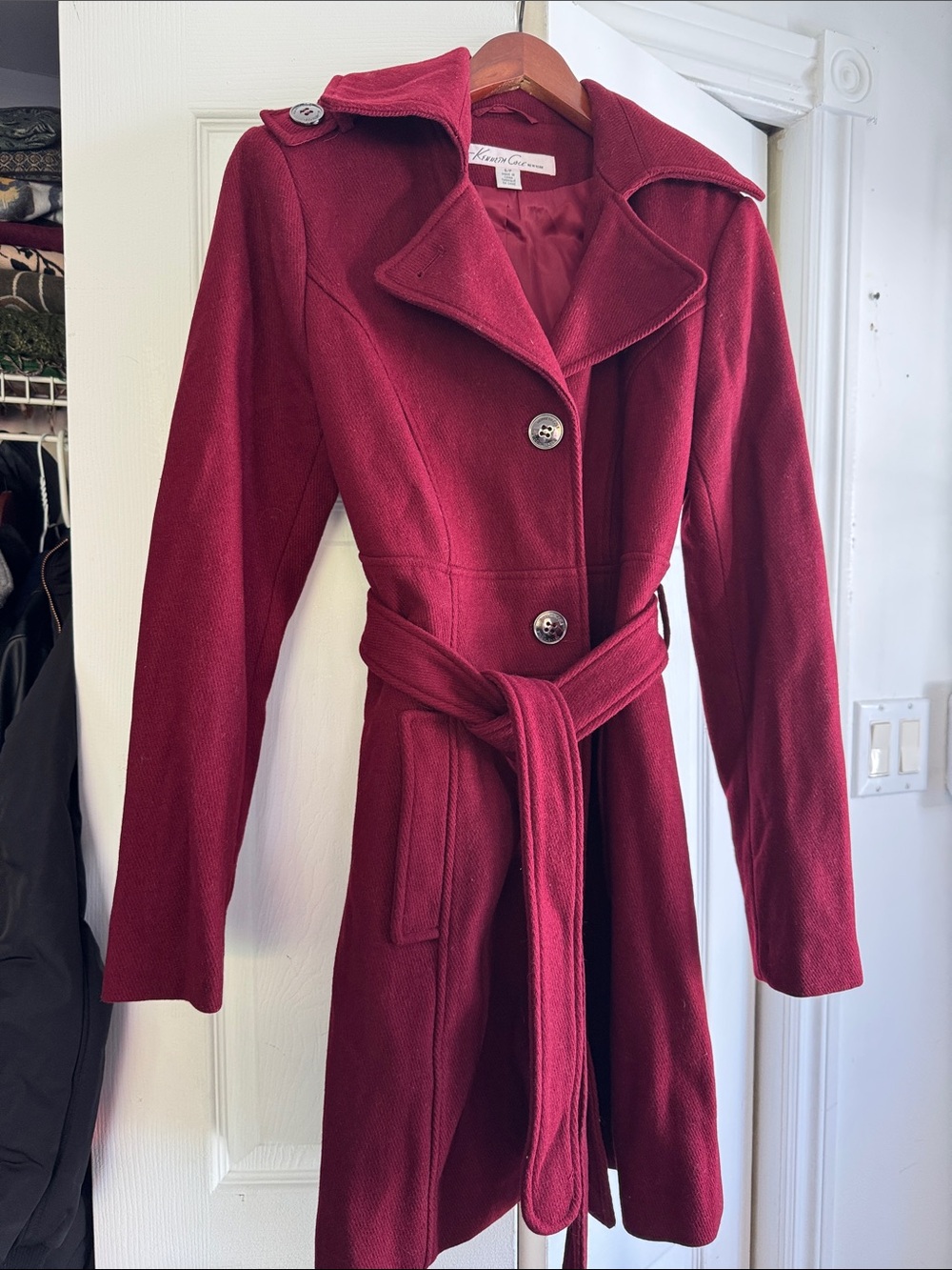 Kenneth Cole Burgundy Belted Trench Coat